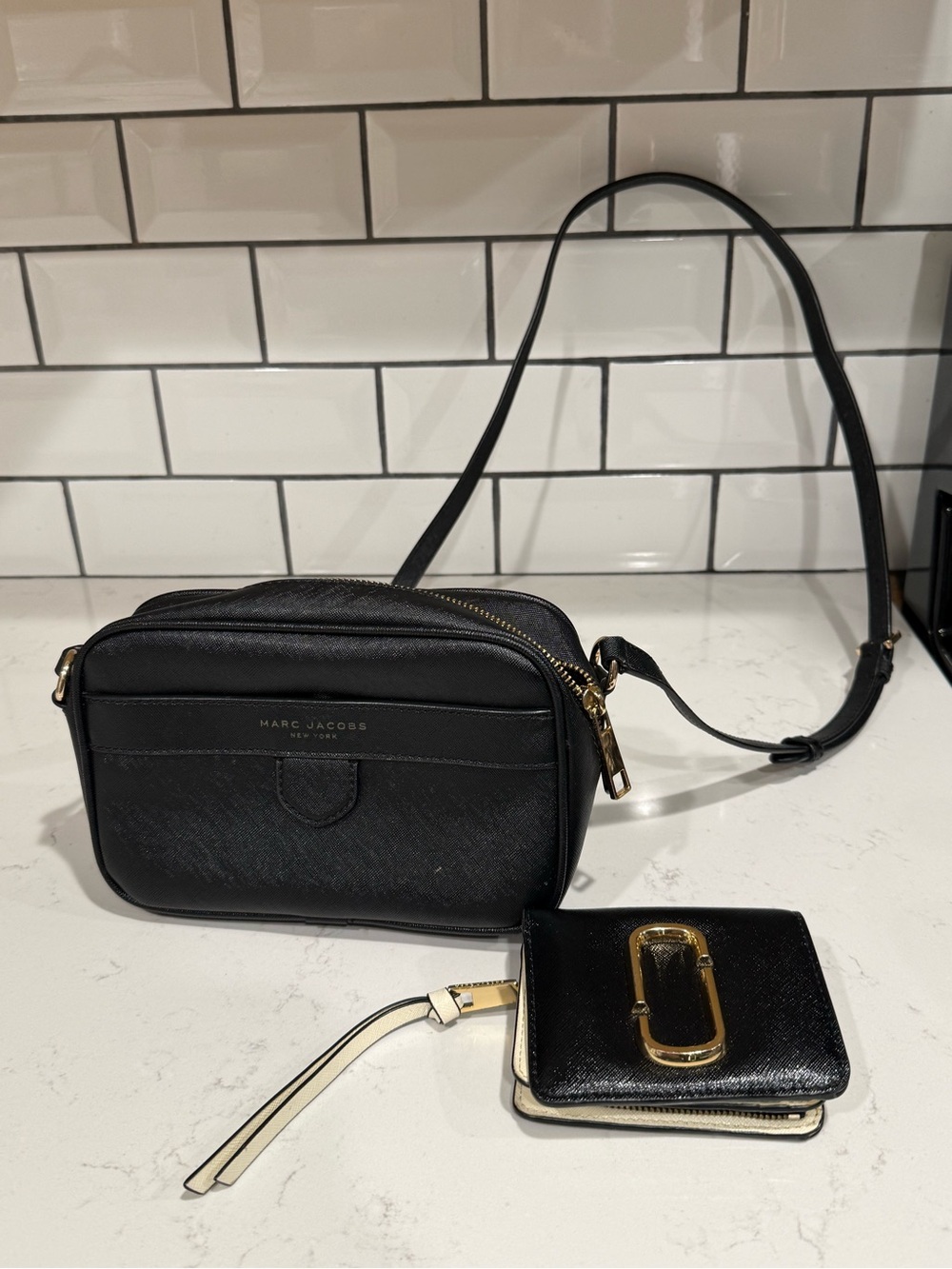 Marc Jacobs Black Leather Crossbody Bag with matching wallet